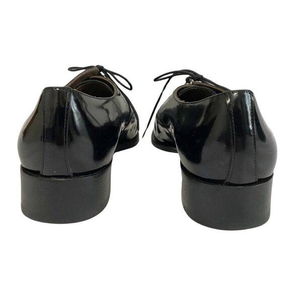 PERTINI WOMEN'S BLACK GLOSSY LEATHER LACE UP LOAFERS - 7 - Picture 3 of 8